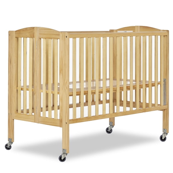 Dream On Me Folding Full Size Convenience Crib in Natural, Comes With Heavy Duty Locking Wheels