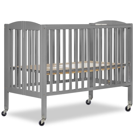 Dream On Me Folding Full Size Convenience Crib in Steel Grey, Comes With Heavy Duty Locking Wheels
