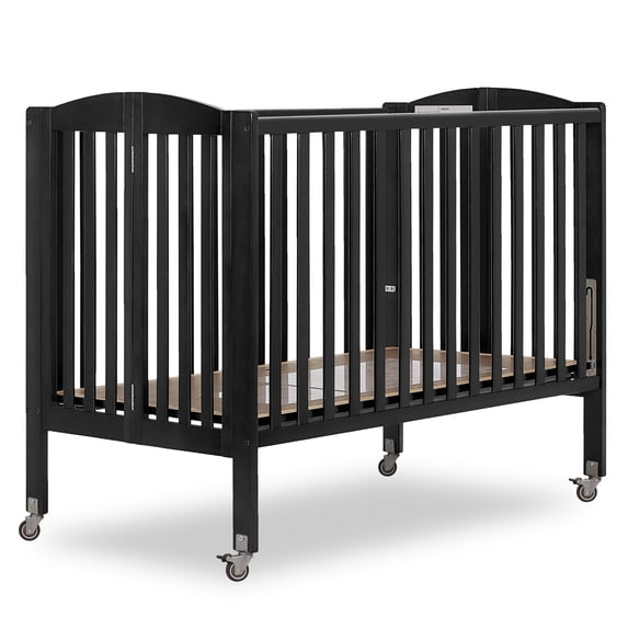 Dream On Me Full Size 2-in-1 Folding Stationary Side Crib, Locking Wheels, Black