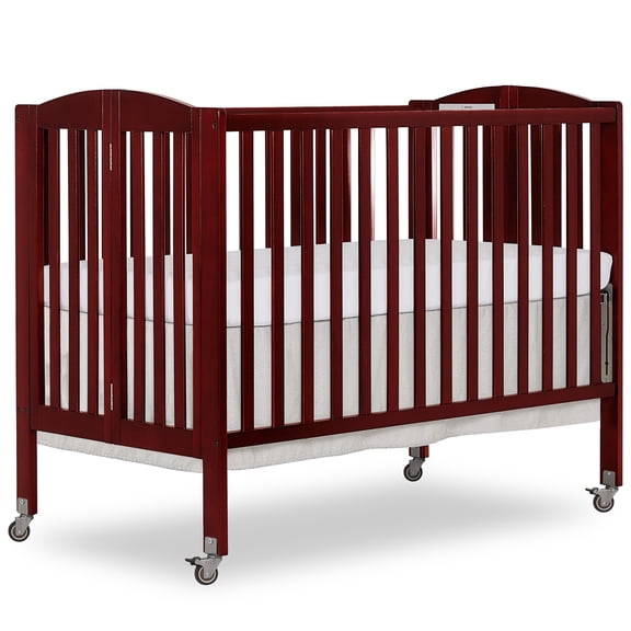 Dream On Me Full Size 2-in-1 Folding Stationary Side Crib, Locking Wheels, Cherry