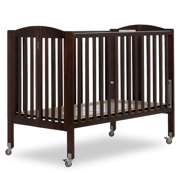 Dream On Me Full Size 2-in-1 Folding Stationary Side Crib, Locking Wheels, Espresso