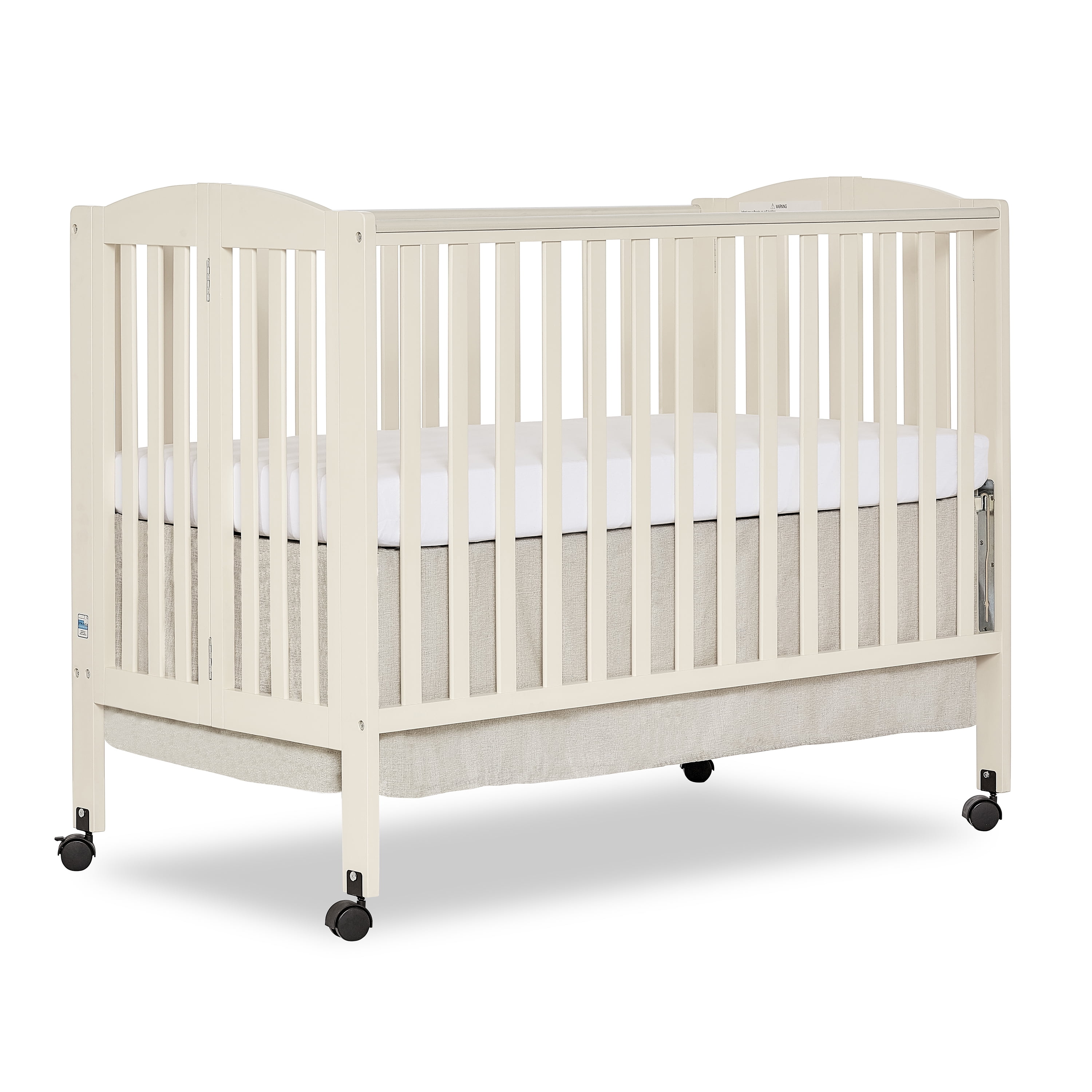 Dream On Me Full Size 2in1 Folding Stationary Side Crib, Locking Wheels, French White