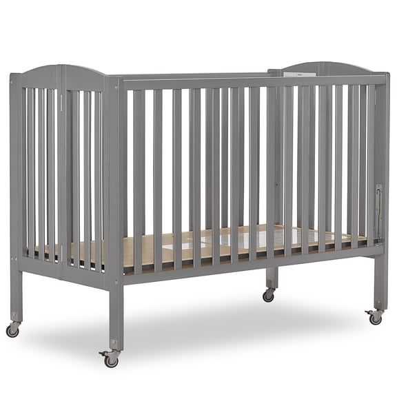 Dream On Me Full Size 2-in-1 Folding Stationary Side Crib, Locking Wheels, Steel Grey