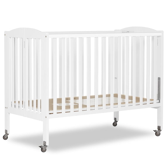 Dream On Me Full Size 2-in-1 Folding Stationary Side Crib, Locking Wheels, White