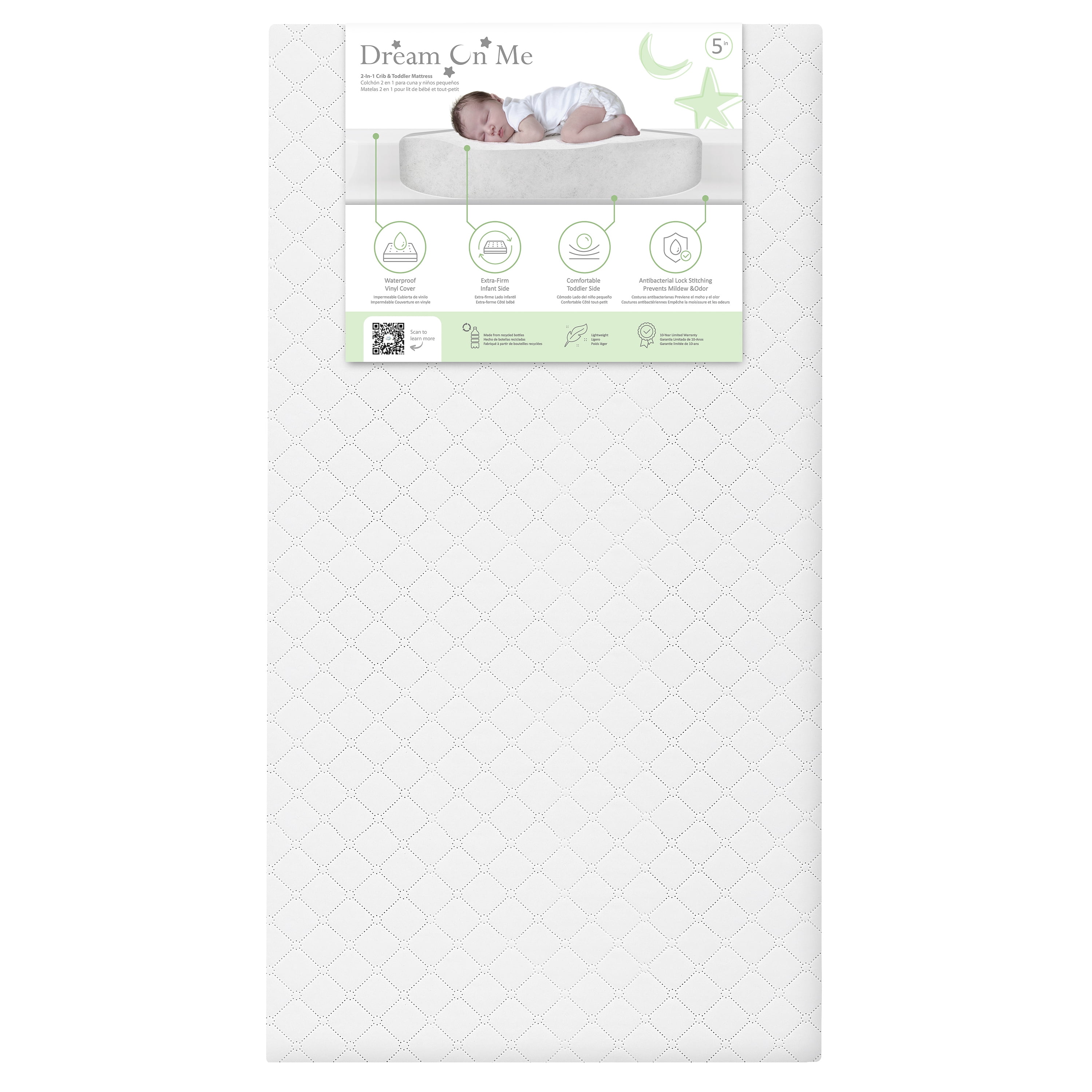 Dream On Me Honeycomb Diamond Quilted Breathable Fiber Crib and Toddler Mattres | Honey Diamond Quilted / White