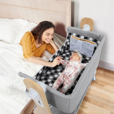 Dream On Me Horton Bassinet and Bedside Sleeper for Newborn In Gray, Large Storage Area