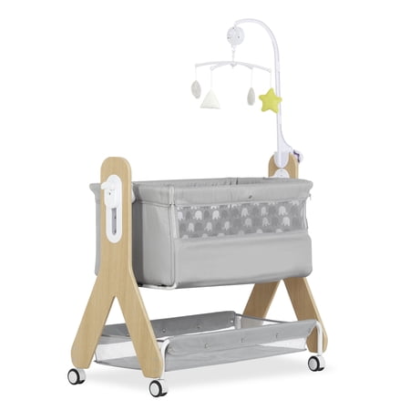 Dream On Me Horton Bassinet and Bedside Sleeper for Newborn In Gray, Large Storage Area