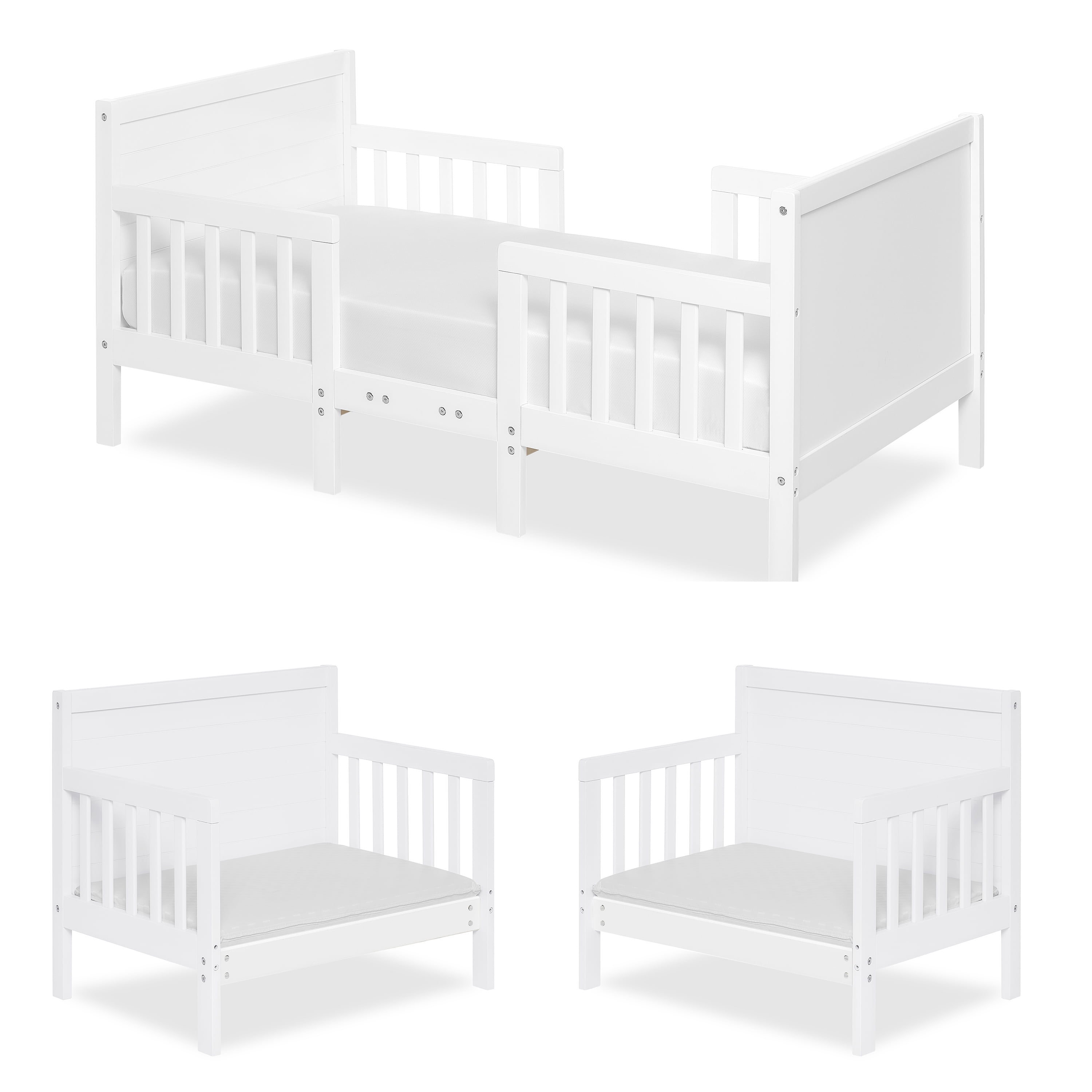 Dream On Me Hudson Convertible Toddler Bed 3in1, White, Modern Frame