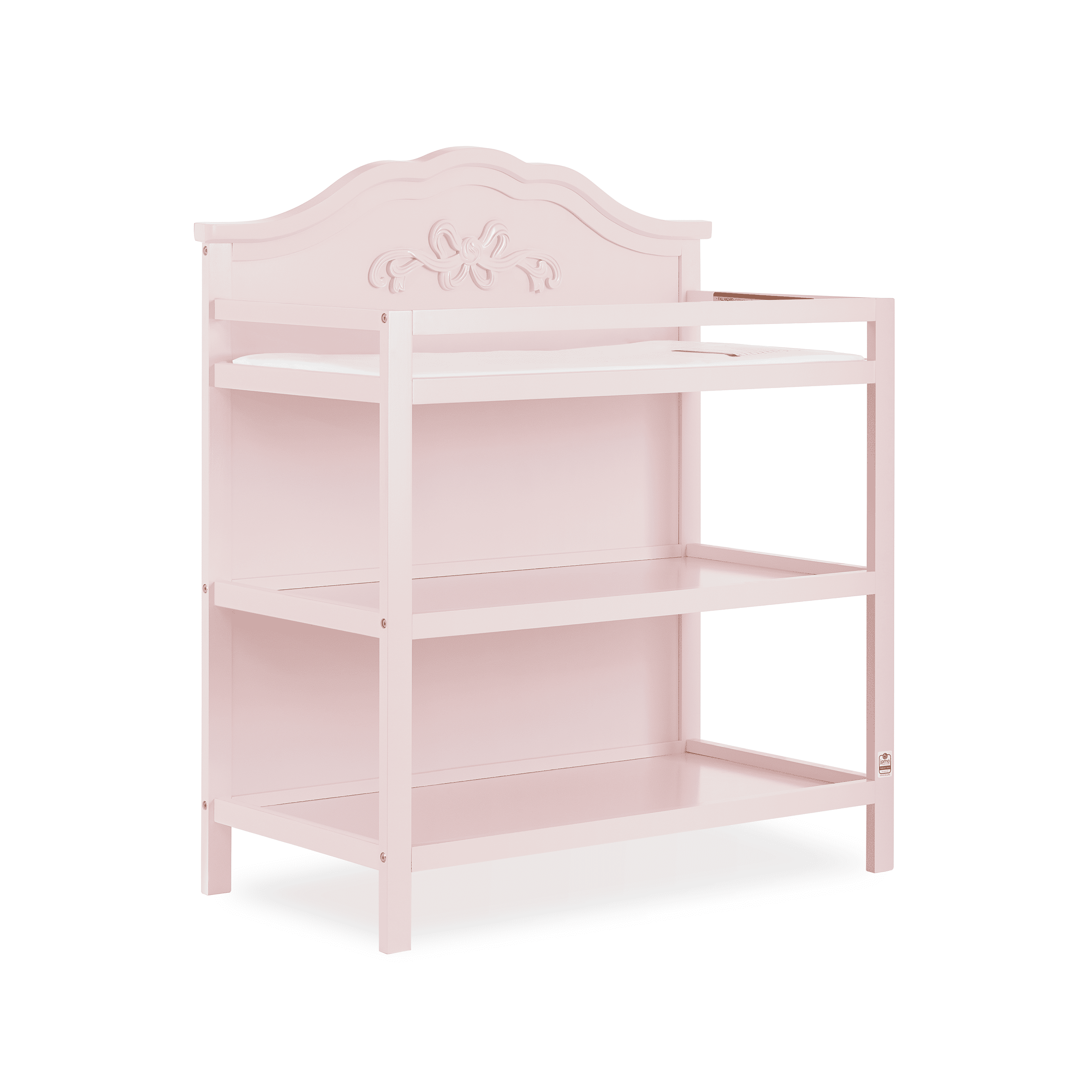Dream On Me Jasmine Changing Table with Fixed Shelves, Blush Pink, 1" Mattress Pad, Safety Strap