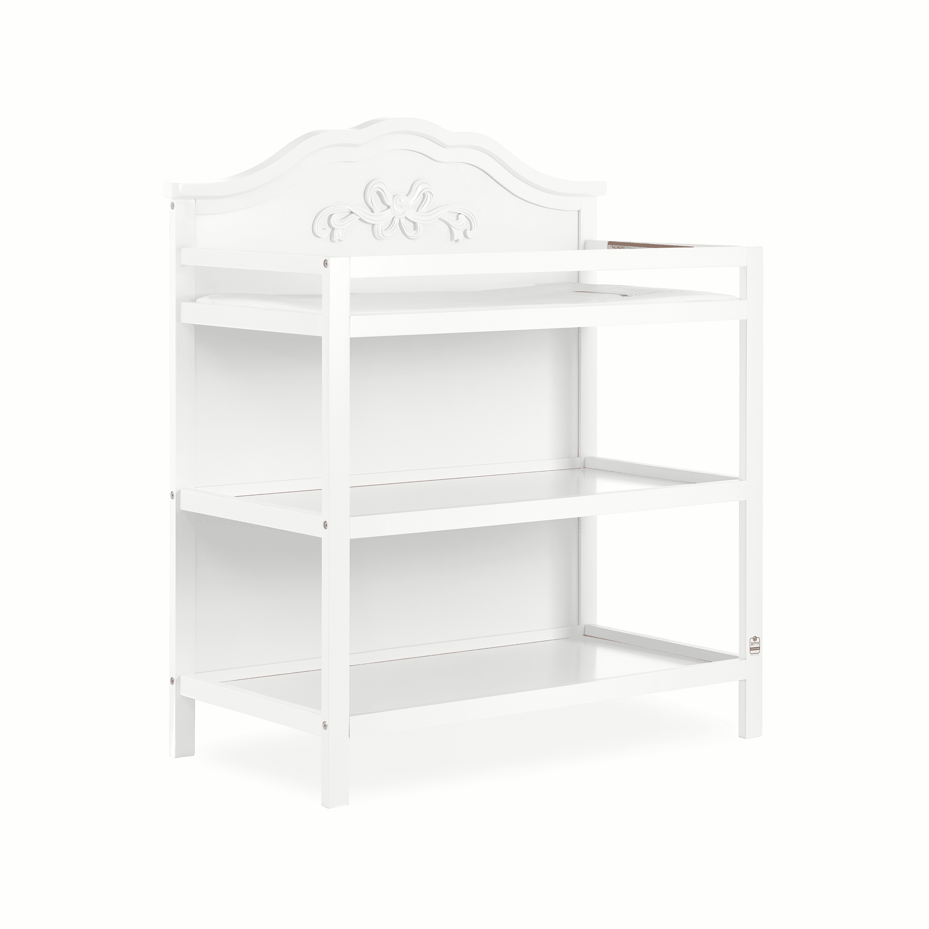 Dream On Me Jasmine Changing Table with Fixed Shelves, White, 1" Mattress Pad, Safety Strap