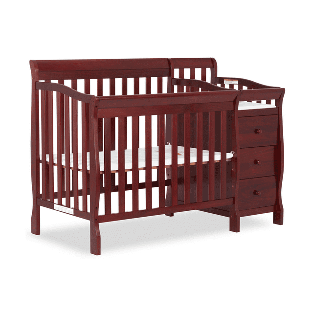 Dream On Me Jayden 4-in-1 Convertible Mini Crib and Changer, Cherry