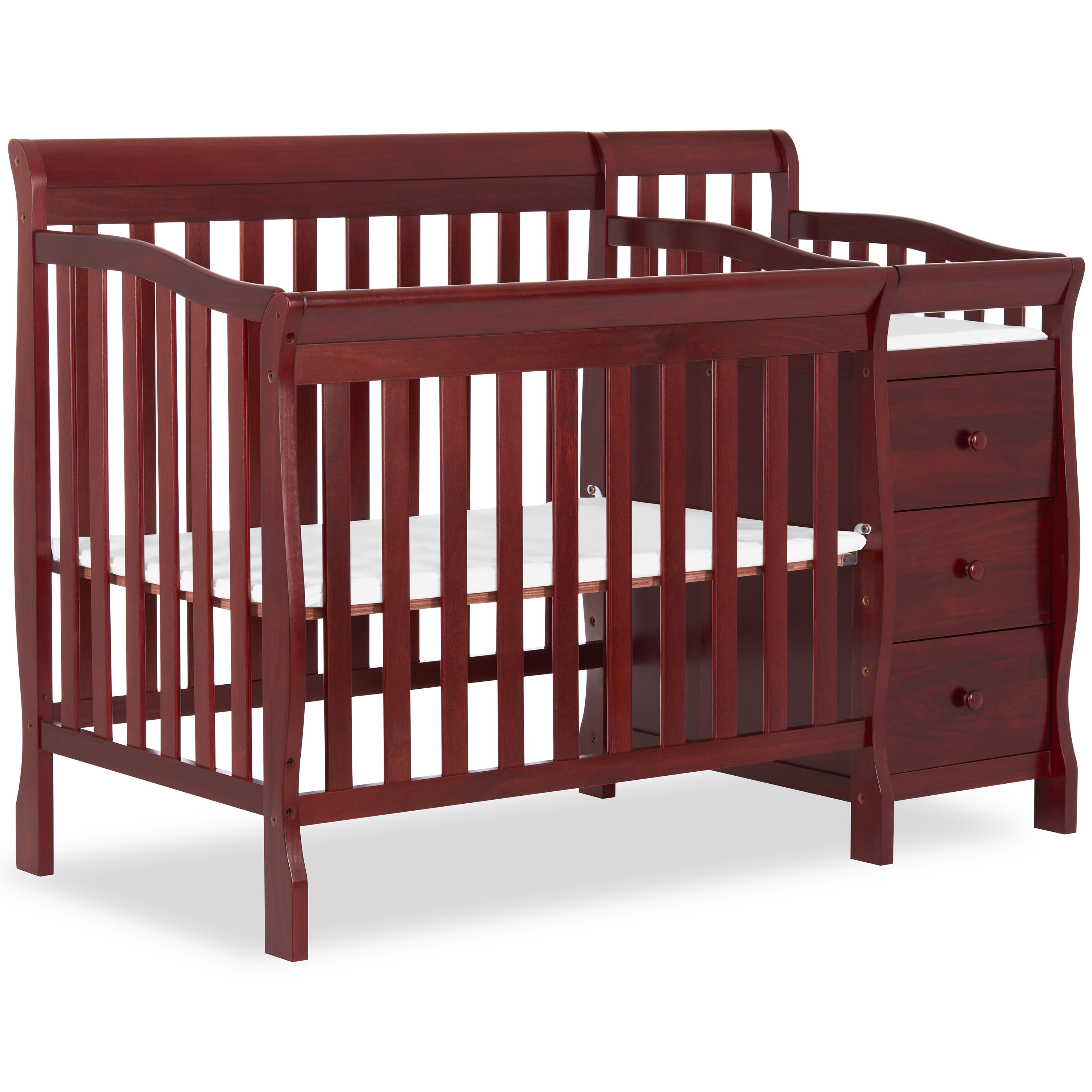 Dream On Me Jayden 4-in-1 Convertible Mini Crib and Changer, Cherry