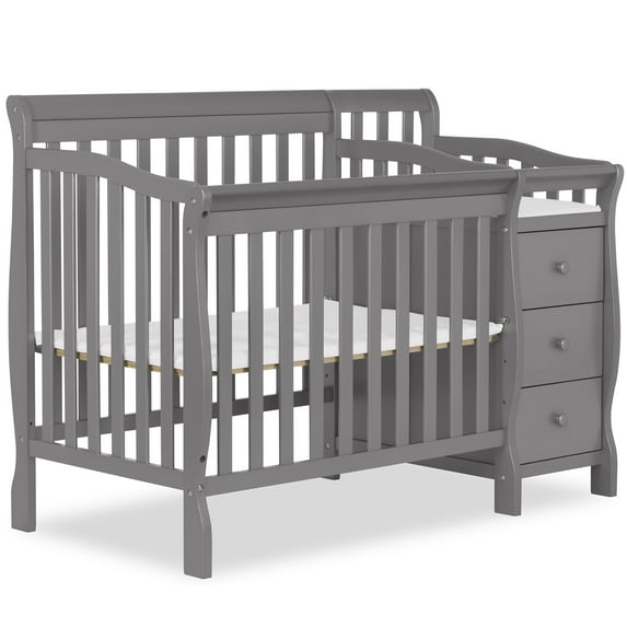 Dream On Me Jayden 4-in-1 Convertible Mini Crib and Changer, Storm Grey