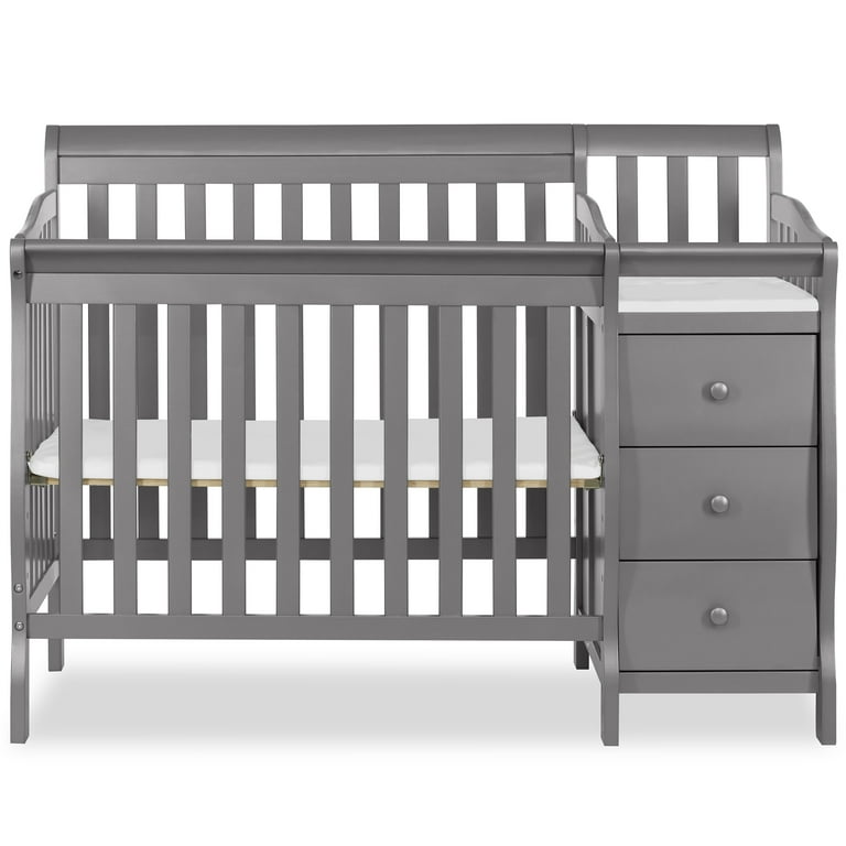 Dream On Me Jayden 4 in 1 Mini Crib and Changer Convertible Storm Grey with Safety Rails and Mattress Support Walmart