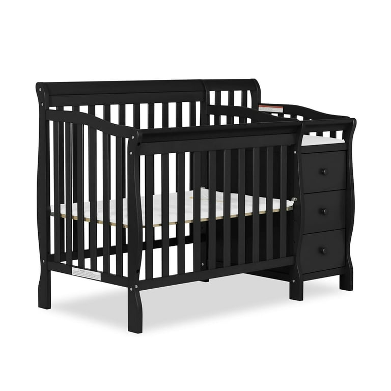 Dream On Me Jayden 4 in 1 Mini Convertible Crib And Changer in Black Greenguard Gold Certified Non Toxic Finish New Zealand Pinewood 1