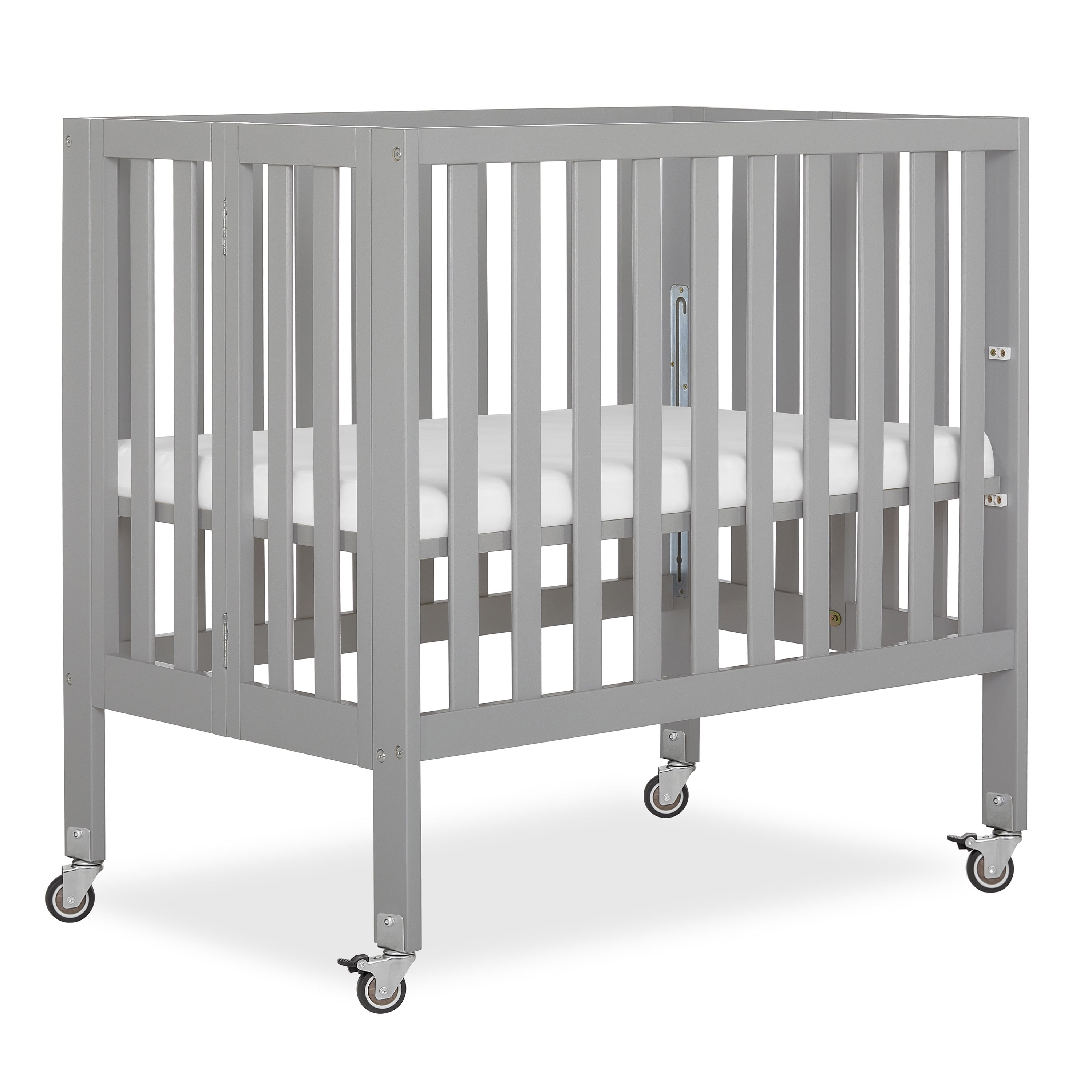 Dream On Me Jett Non-Full Size Folding Crib I Removable Wheels I Modern Nursey I Adjustable Mattress Support I Patent Folding System I Included 2.5” Mattress In Pebble Gray