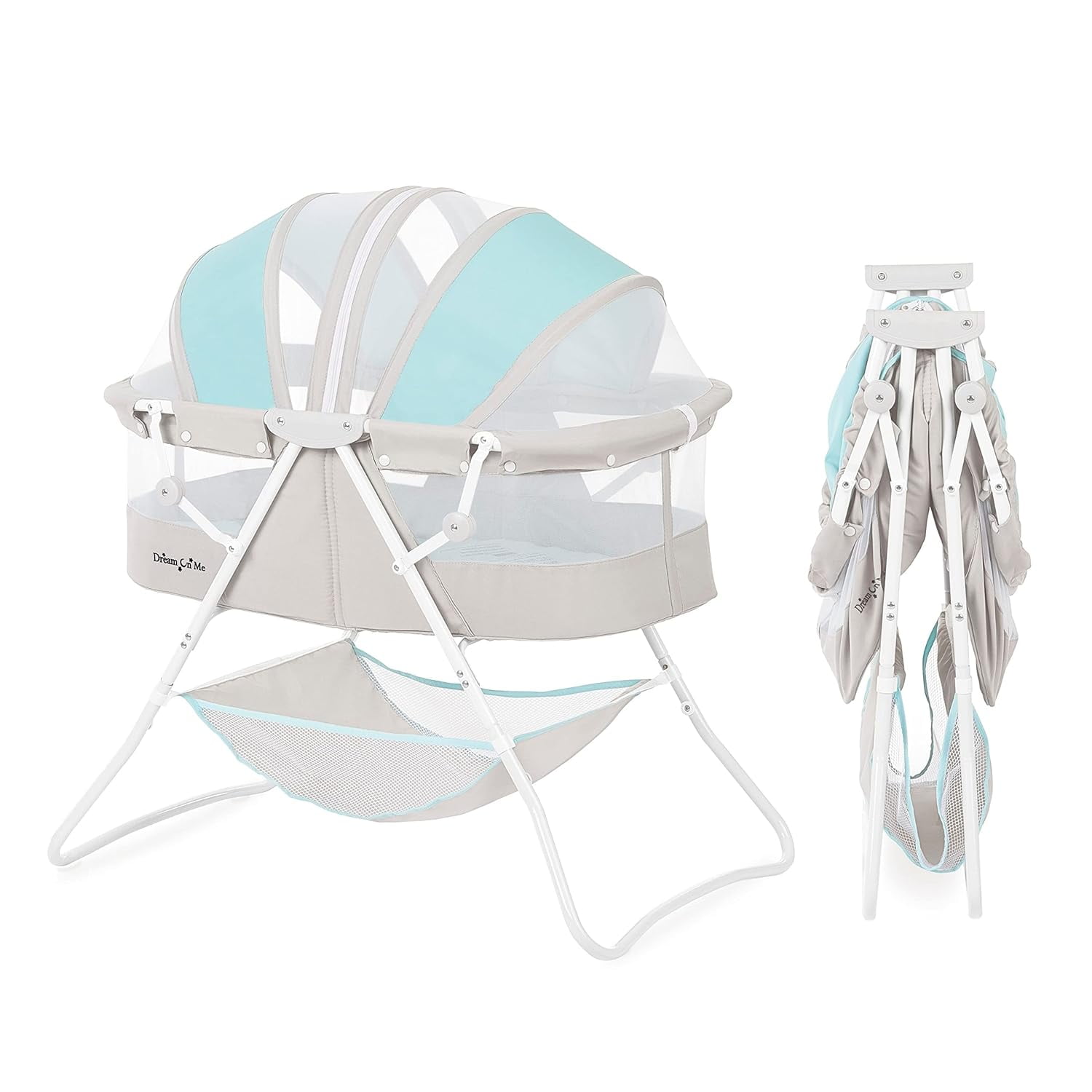 Dream On Me Karley Bassinet in Blue & Grey, Lightweight Portable Baby  Bassinet, Quick Fold and Easy to Carry , Adjustable Double Canopy, Indoor  and Outdoor Bassinet with Large Storage Basket. Blue/Grey 