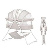 Dream On Me Karley Bassinet in Cool Grey, Lightweight Portable Baby Bassinet, Quick Fold and Easy to Carry , Adjustable Double Canopy, Indoor and Outdoor Bassinet with Large Storage Basket.