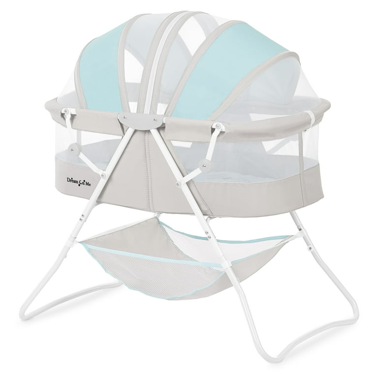 Dream On Me Karley Bassinet in Blue and Grey, Quick Fold and Easy