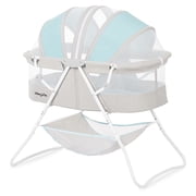 Dream On Me Karley Bassinet in Blue and Grey, Quick Fold and Easy to Carry, Large Storage Basket
