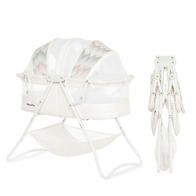 Dream On Me Karley Bassinet in Dove White, Quick Fold and Easy to Carry, Large Storage Basket