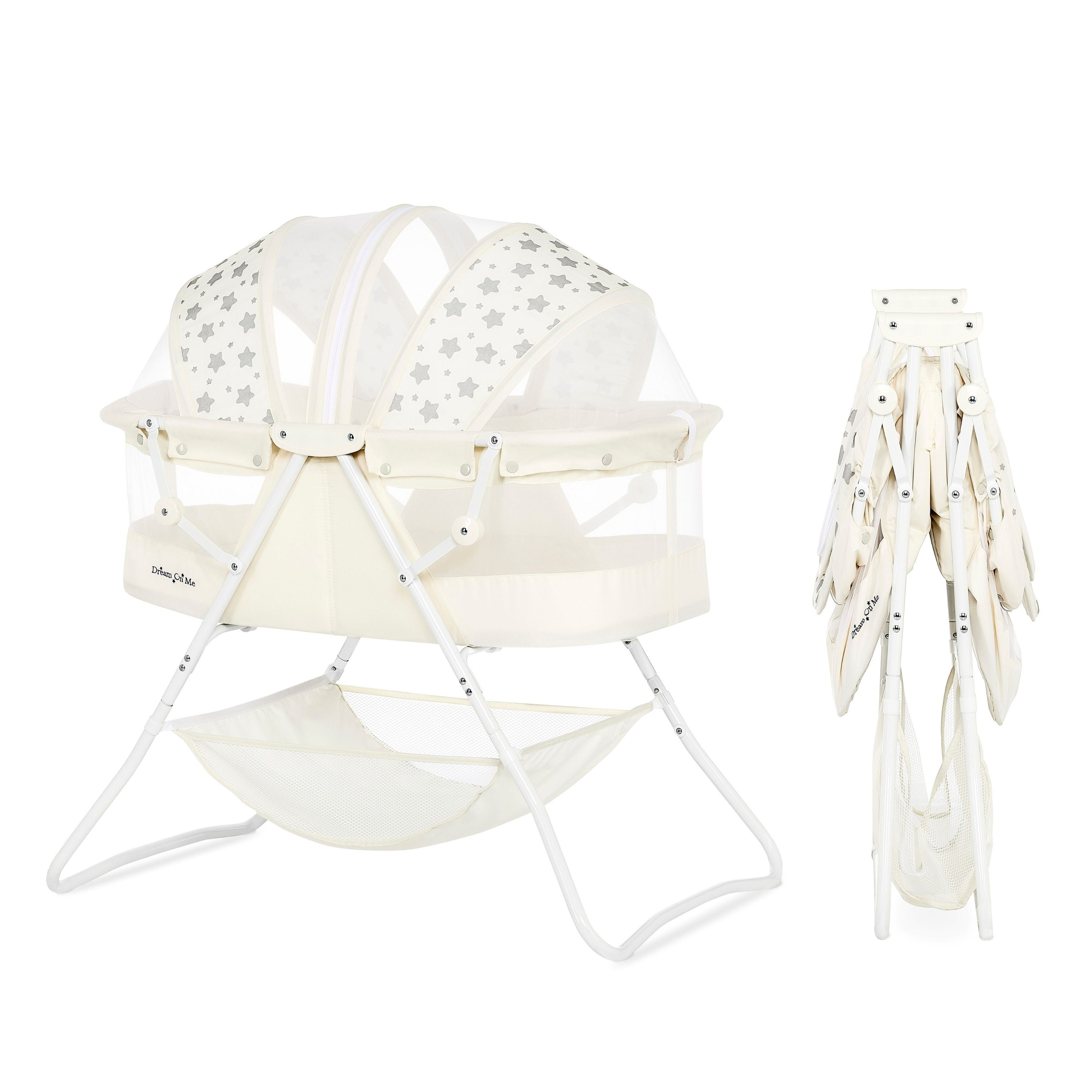 French White Lightweight Portable Baby Bassinet with Adjustable Canopy