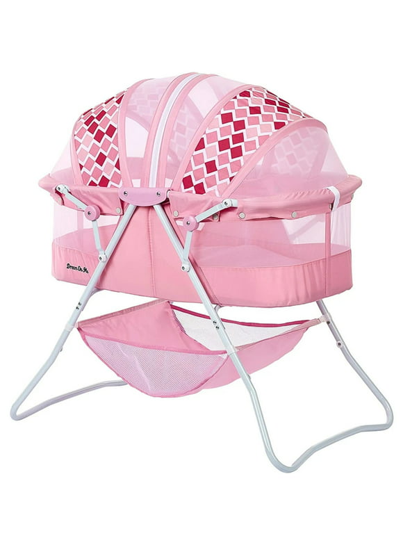 Dream On Me Karley Bassinet in Rose, Quick Fold and Easy to Carry, Large Storage Basket