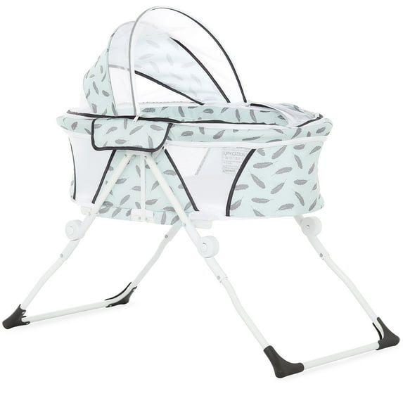 Dream On Me Karley Plus Portable Quick Fold Bassinet with Removable Canopy, Ice Blue