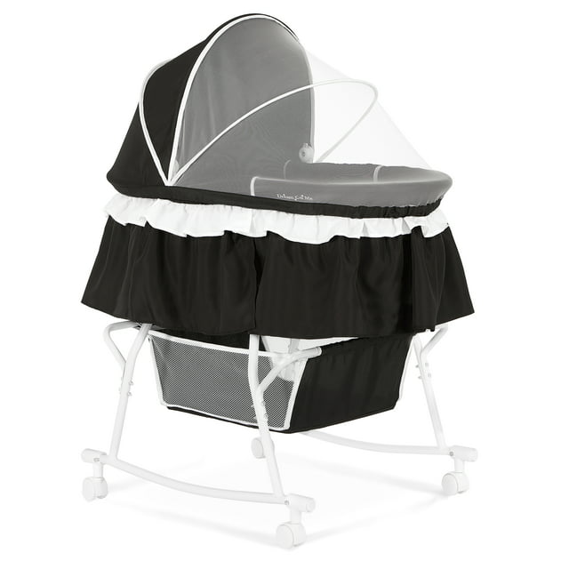 Dream On Me Lacy Portable 2-in-1 Bassinet & Cradle in Black, Lightweight Baby Bassinet