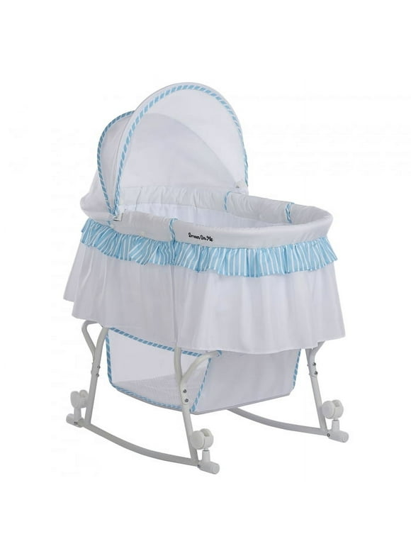 Dream On Me Lacy Portable 2-in-1 Bassinet & Cradle in Blue and White, Lightweight Baby Bassinet