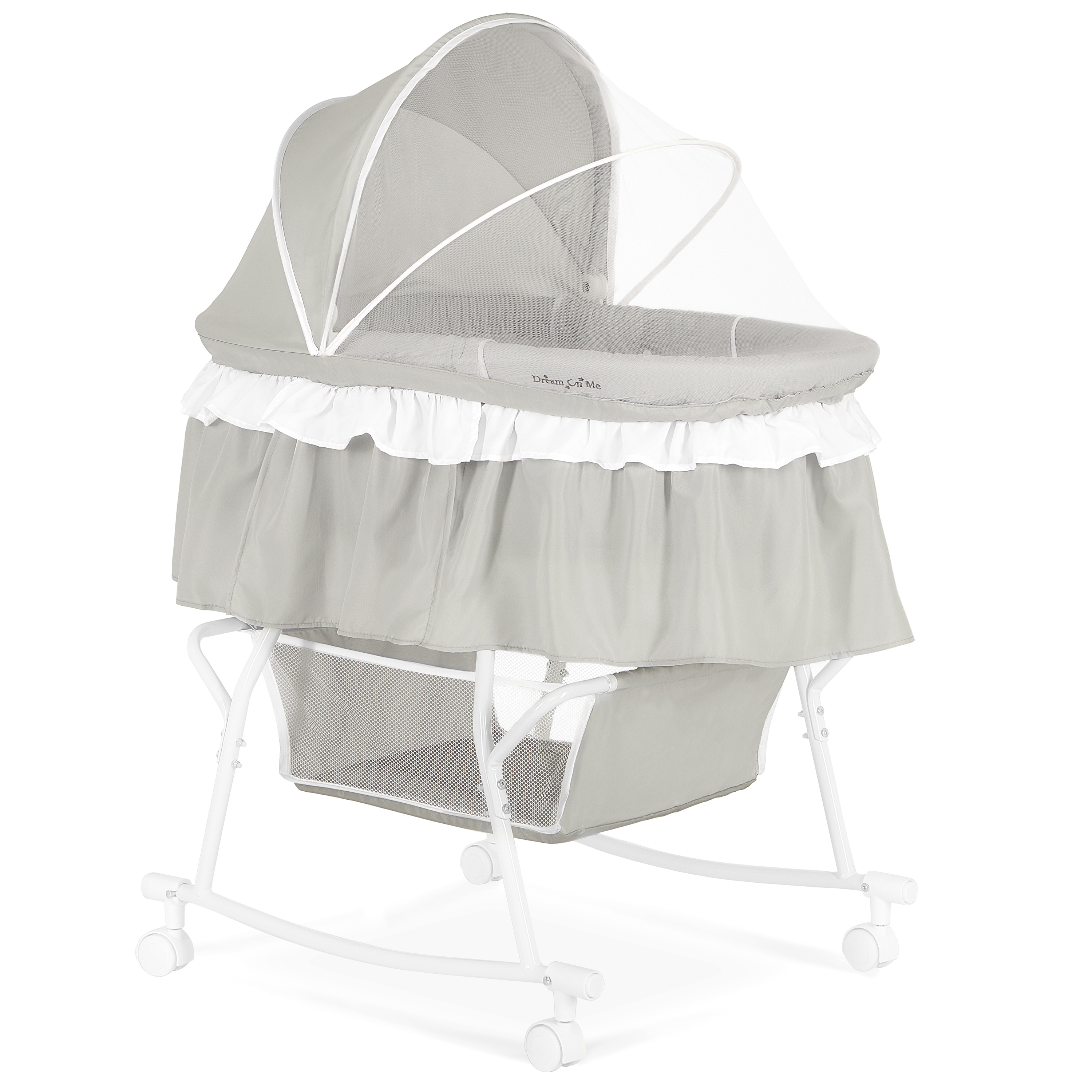 Dream On Me Lacy Portable 2-in-1 Bassinet & Cradle in Light Grey, Lightweight Baby Bassinet - image 1 of 26