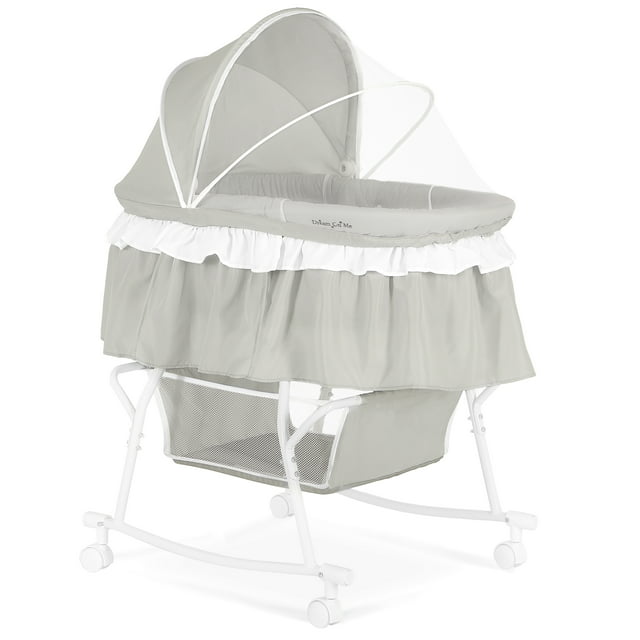 Dream On Me Lacy Portable 2-in-1 Bassinet & Cradle in Light Grey, Lightweight Baby Bassinet