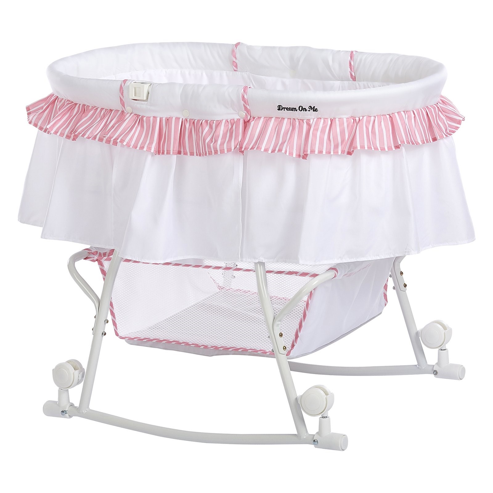 Dream On Me Lacy Portable 2-in-1 Bassinet & Cradle in Pink and White, Lightweight Baby Bassinet - image 1 of 7