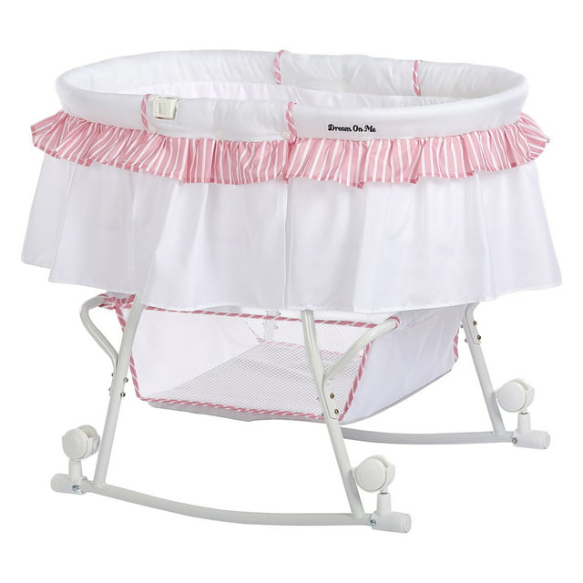 Dream On Me Lacy Portable 2-in-1 Bassinet & Cradle in Pink and White, Lightweight Baby Bassinet