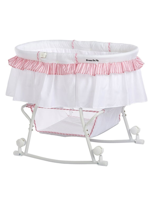 Dream On Me Lacy Portable 2-in-1 Bassinet & Cradle in Pink and White, Lightweight Baby Bassinet