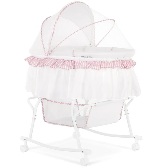 Dream On Me Lacy Portable 2-in-1 Bassinet & Cradle in Pink and White, Lightweight Baby Bassinet