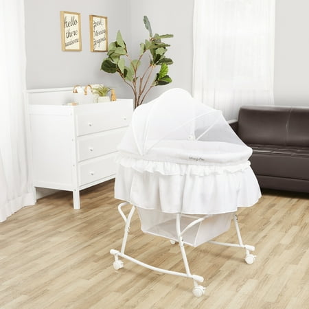 Dream On Me Lacy Portable 2-in-1 Bassinet & Cradle in White, Lightweight Baby Bassinet