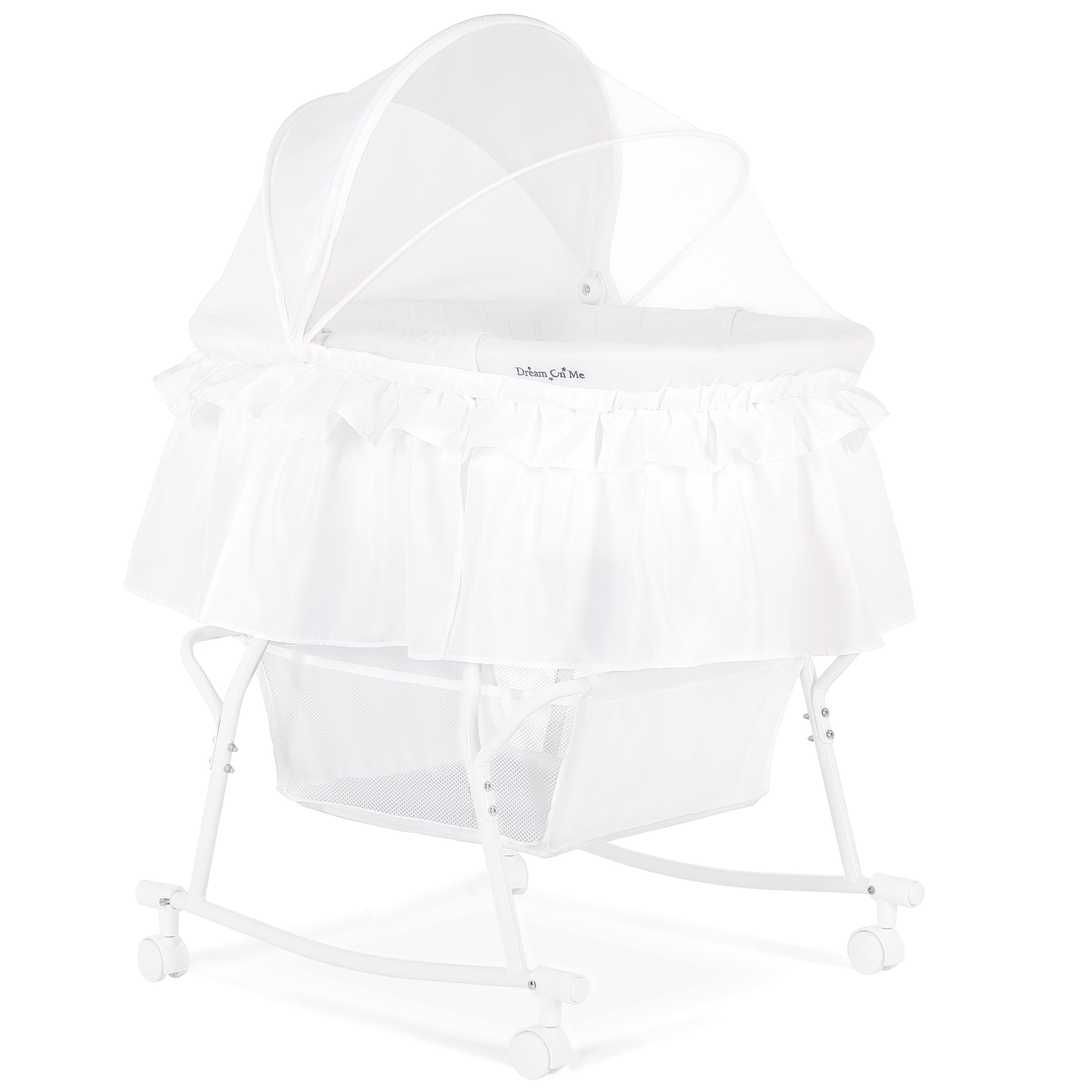 Dream On Me Lacy Portable 2-in-1 Bassinet and Cradle with White Canopy