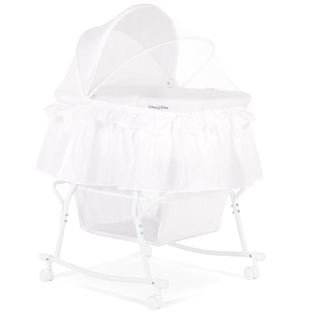 Dream On Me Lacy Portable 2-in-1 Bassinet and Cradle with White Canopy