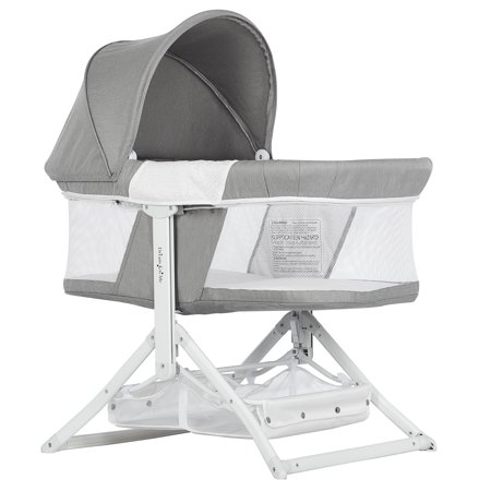 Dream On Me Insta Fold Bassinet, Cradle, Rocking bassinet, Innovative Folding Design, Perfect for Indoor/Outdoor, Breathable Mesh Side, Oxford Carry Bag Included In Light Grey