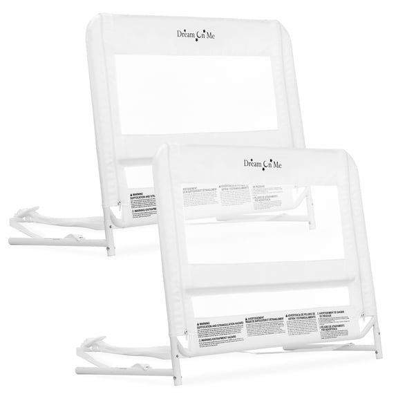 Dream On Me Lightweight Mesh Security Adjustable Bed Rail Double Pack With Breathable Mesh Fabric In White