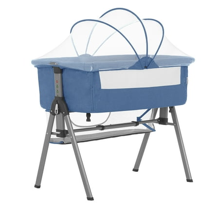 Dream On Me Lotus Bassinet and Bedside Sleeper in Blue, Lightweight, Carry Bag Included