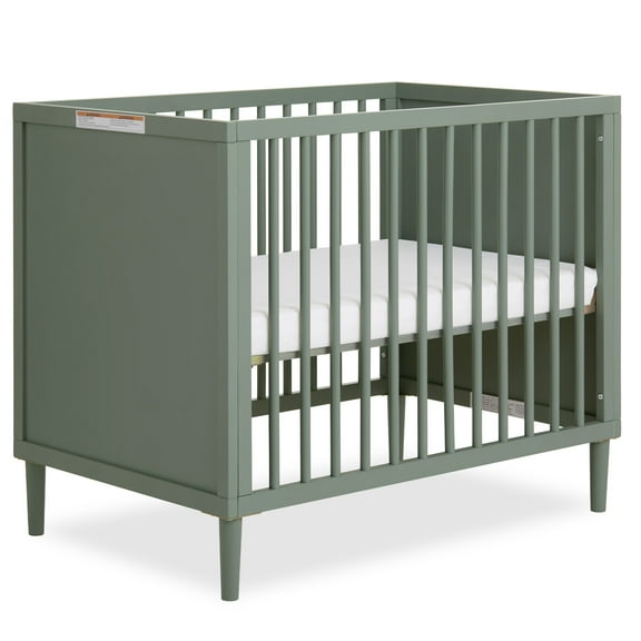 Dream On Me Lucas Mini Modern Crib With Rounded Spindles I Convertible Crib I Mid- Century Meets Modern I Portable Crib, Meadow Green