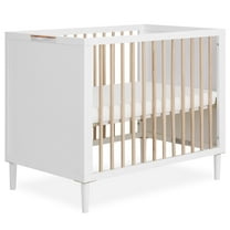 Dream On Me Lucas Mini Modern Crib With Rounded Spindles I Convertible Crib I Mid- Century Meets Modern I Portable Crib, White Vintage Oak