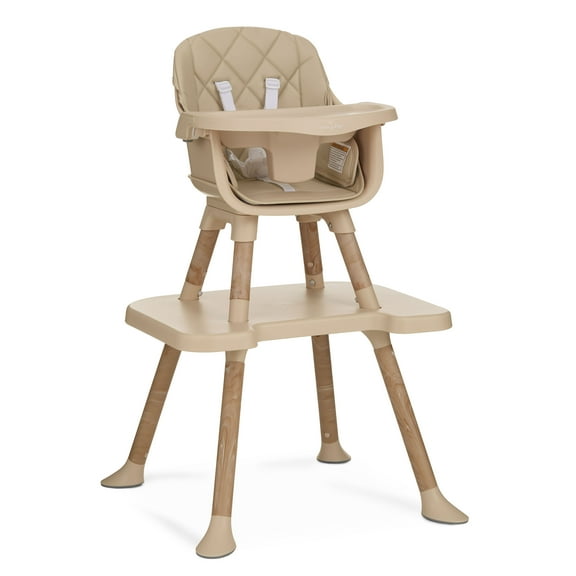 Dream On Me Luna 4-in-1 Convertible Baby High Chair in Beige, Transforms into Booster, Toddler Seat & Table Set, Adjustable and Removable Tray Portable High Chair