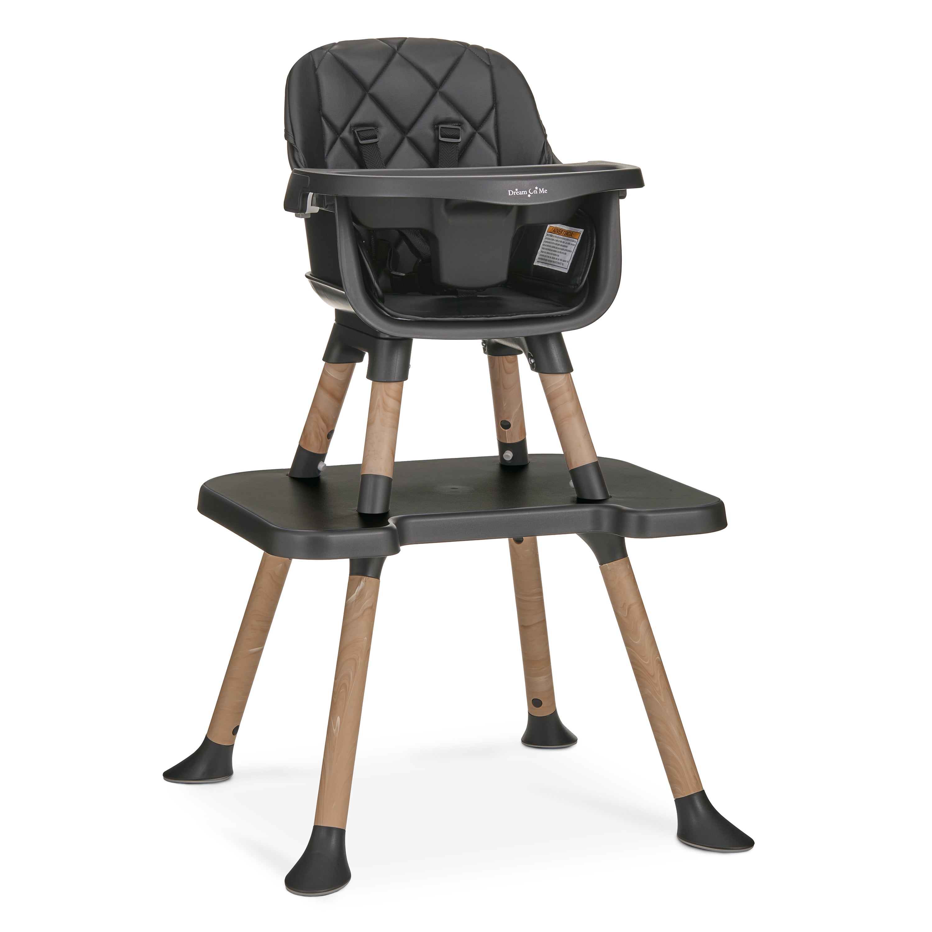 Dream On Me Luna 4-in-1 Convertible Baby High Chair in Black, Transforms into Booster, Toddler Seat & Table Set, Adjustable and Removable Tray Portable High Chair