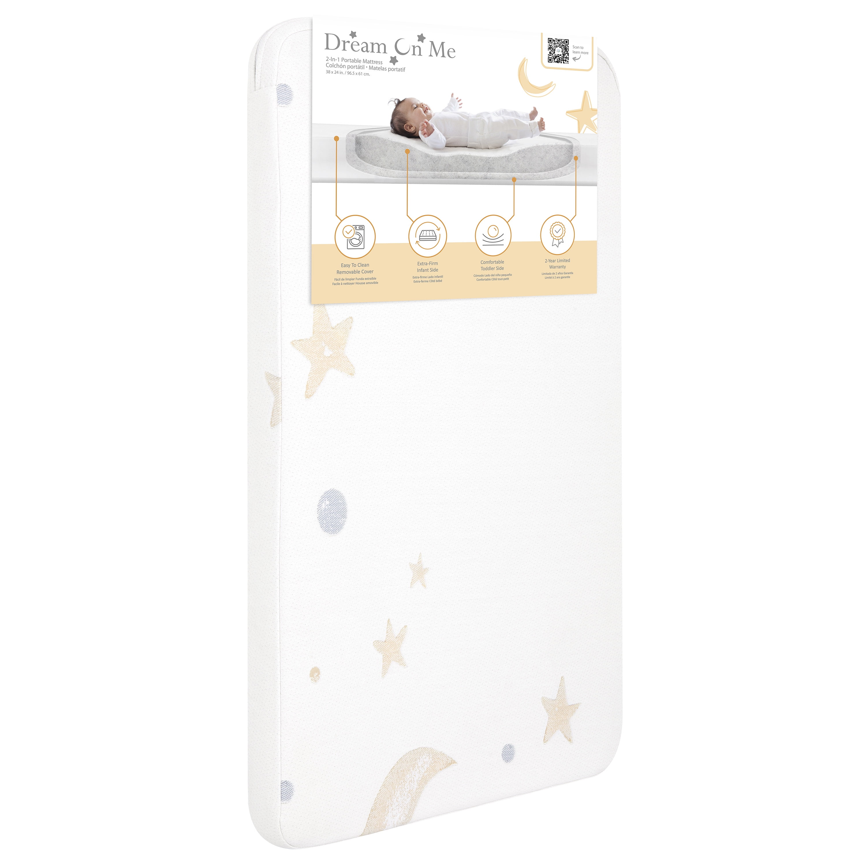 Dream On Me Moonlight Bright Mini/Portable Crib Mattress in White/Blue