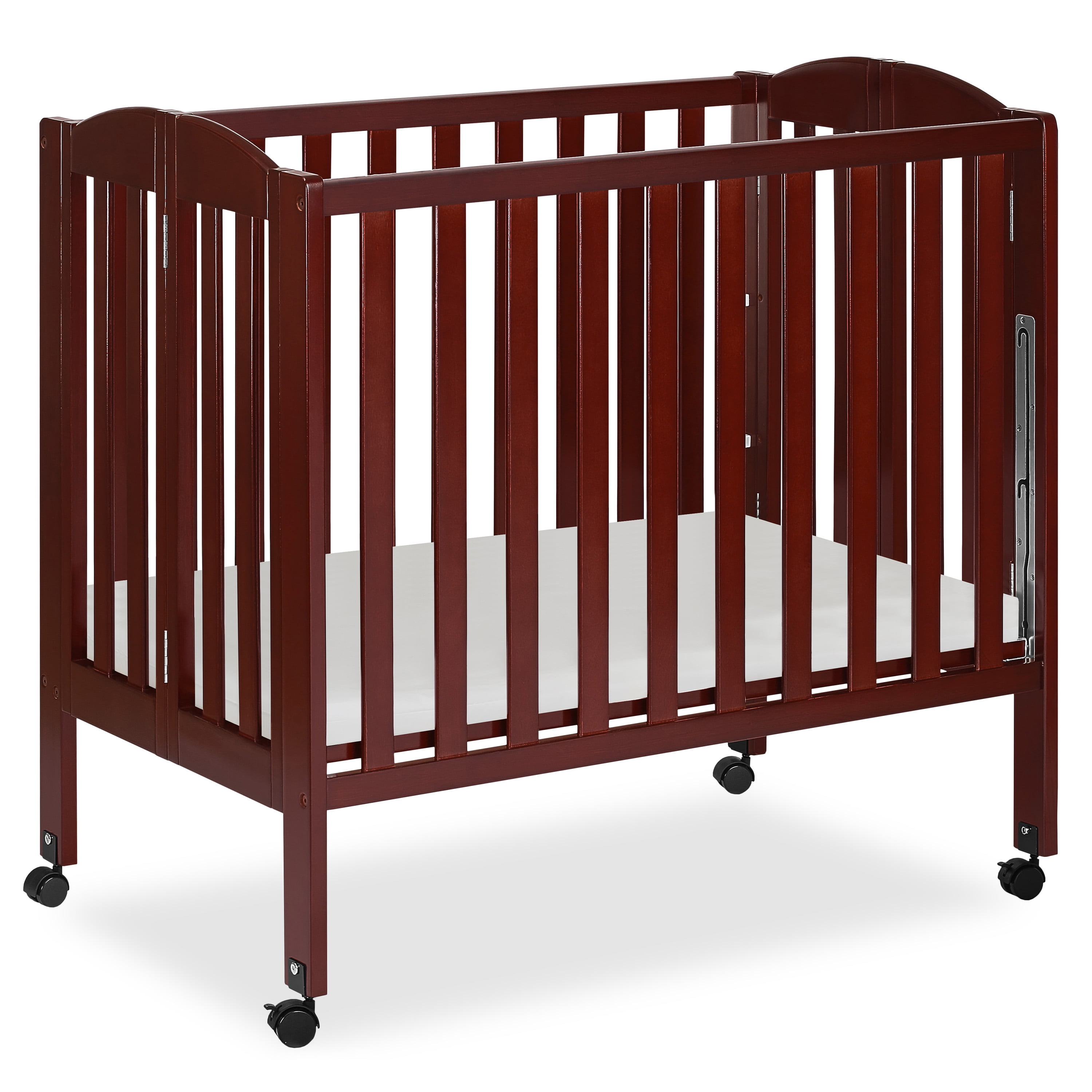 Cherry Pine 3-in-1 Portable Folding Crib with Locking Wheels