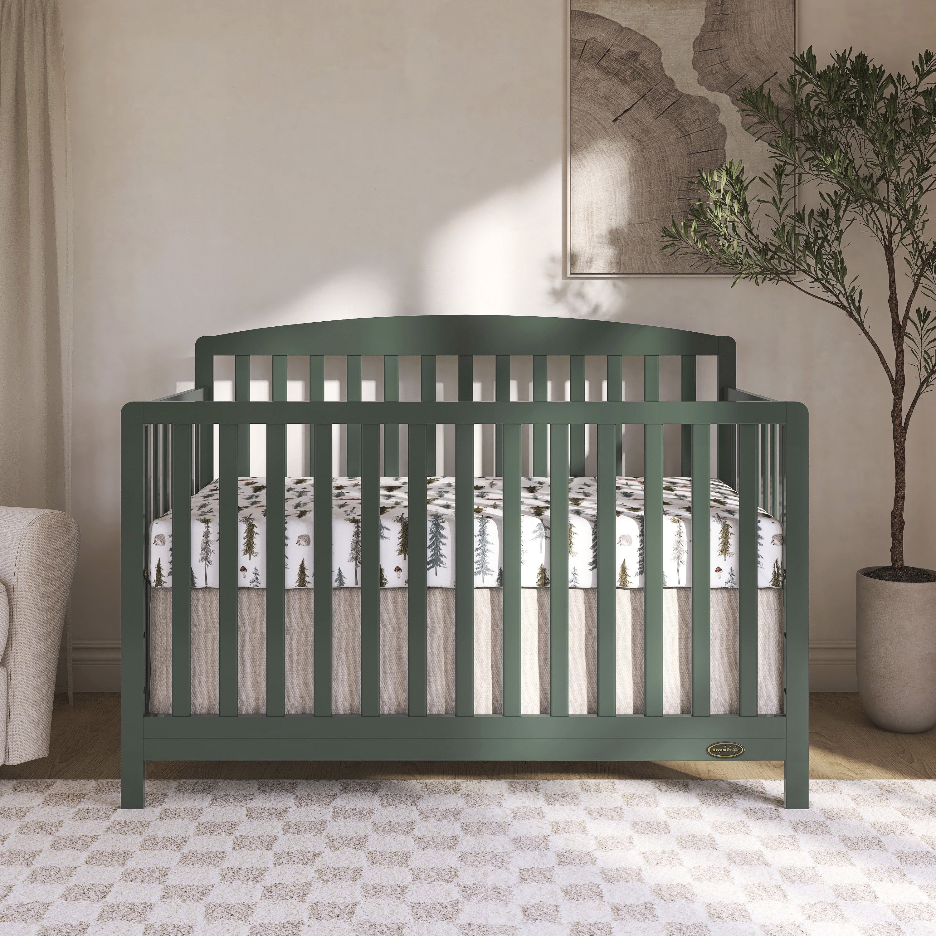 Dream On Me Odelle 5-in-1 Convertible Crib, Converts from Baby Crib to Toddler Bed, Day Bed, Kids Bed and Full Size Bed, Three Adjustable Mattress Height Positions, Forest Green