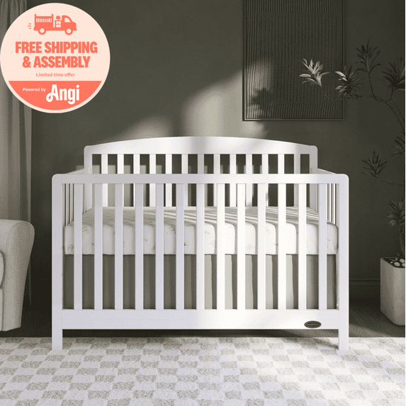 Dream On Me Odelle 5-in-1 Convertible Crib, Baby Crib to Toddler Bed and Full Size Bed, Three Adjustable Mattress Height Positions, White
